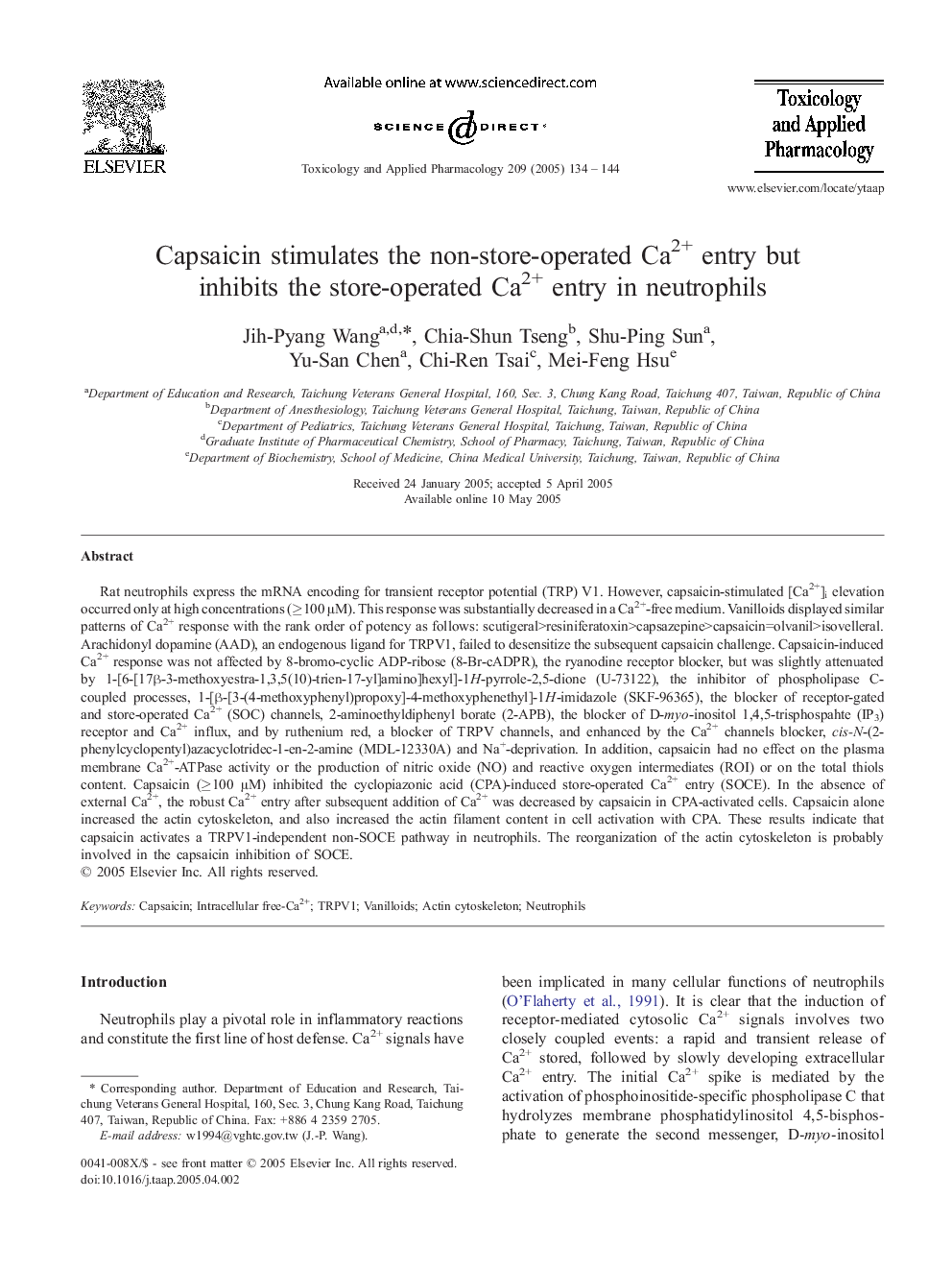 Capsaicin stimulates the non-store-operated Ca2+ entry but inhibits the store-operated Ca2+ entry in neutrophils