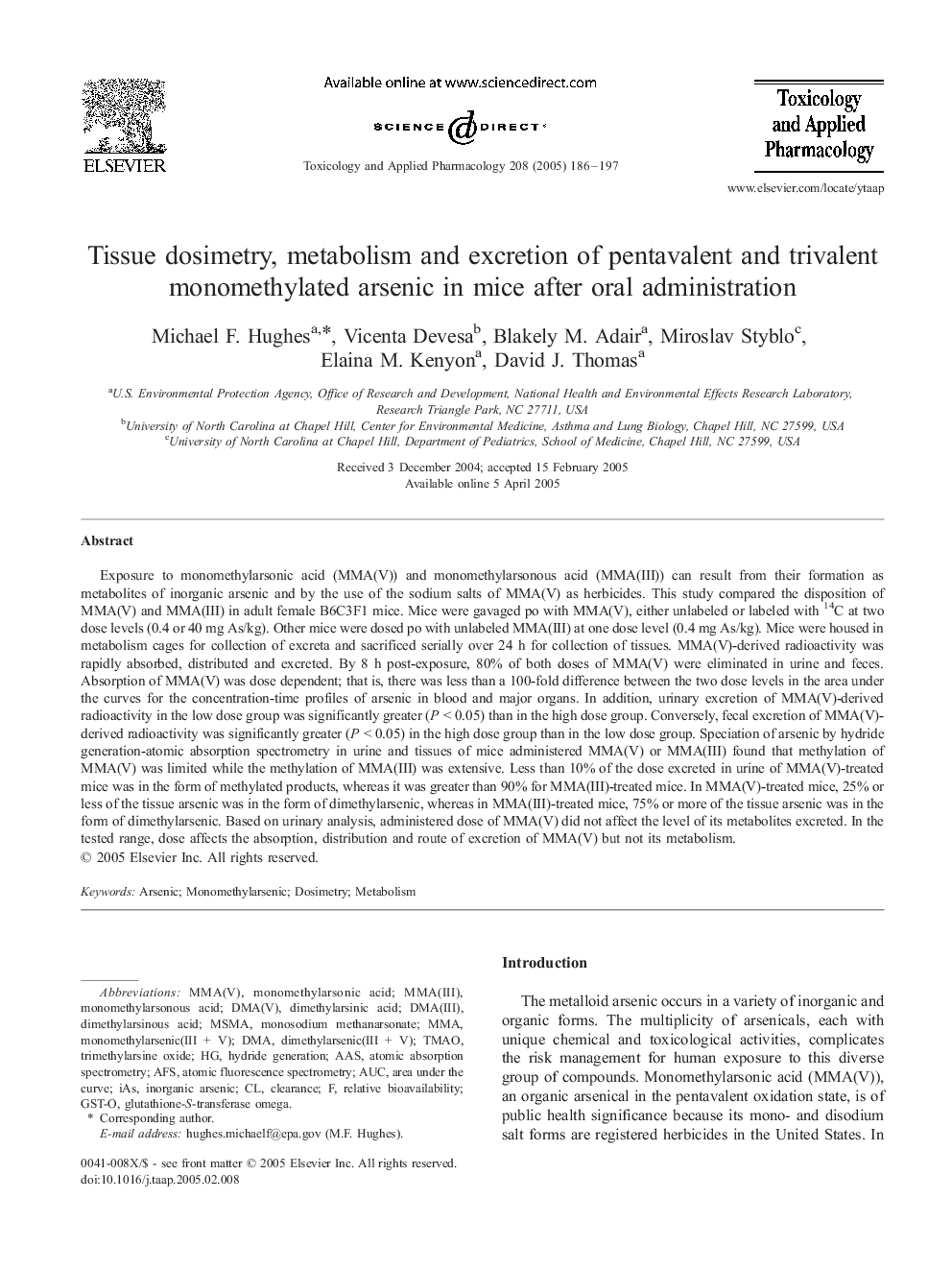 Tissue dosimetry, metabolism and excretion of pentavalent and trivalent monomethylated arsenic in mice after oral administration