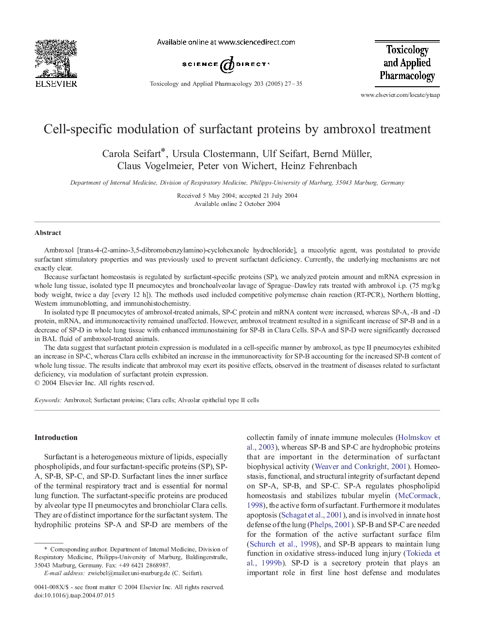 Cell-specific modulation of surfactant proteins by ambroxol treatment