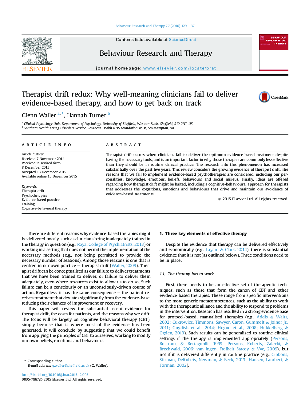 Therapist drift redux: Why well-meaning clinicians fail to deliver evidence-based therapy, and how to get back on track