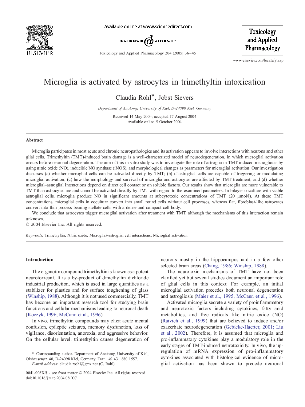 Microglia is activated by astrocytes in trimethyltin intoxication