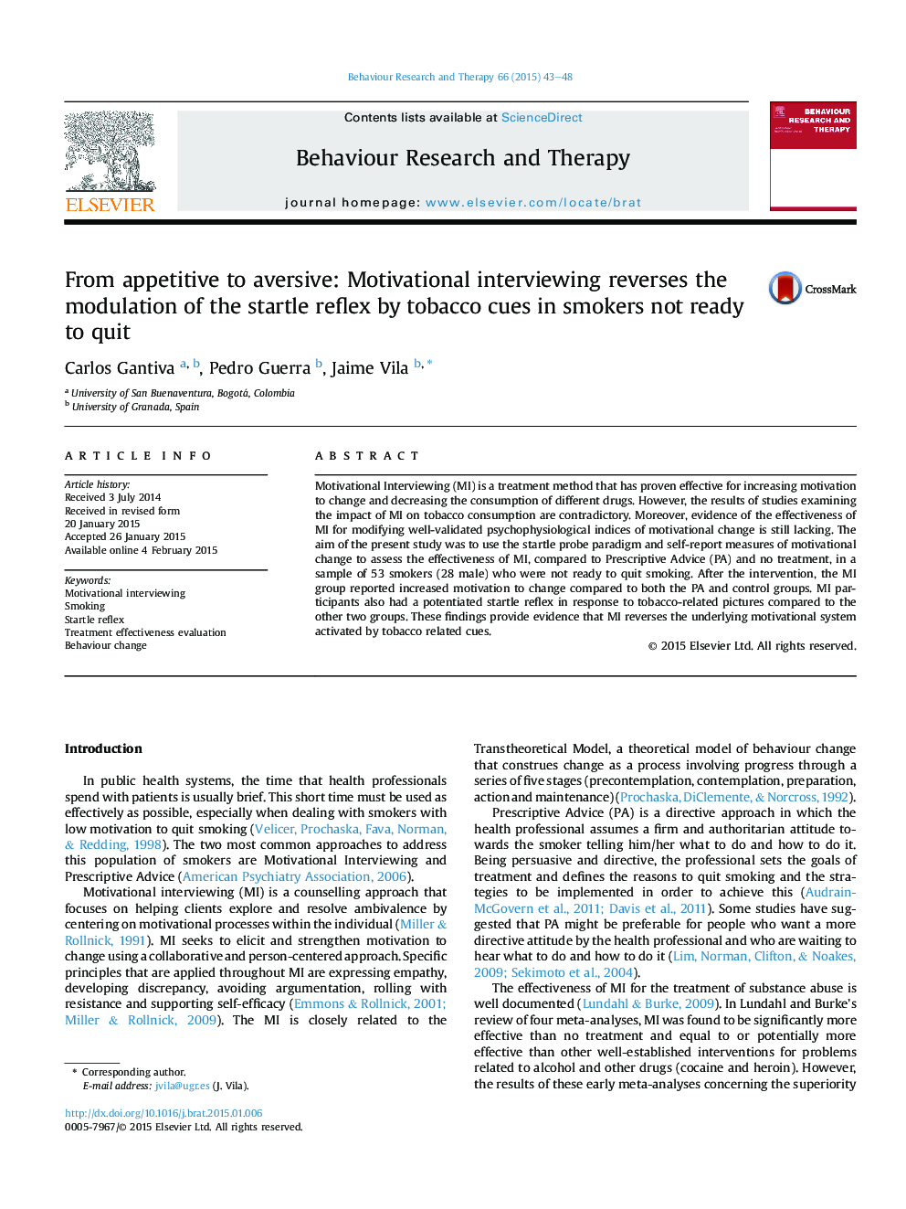 From appetitive to aversive: Motivational interviewing reverses the modulation of the startle reflex by tobacco cues in smokers not ready to quit