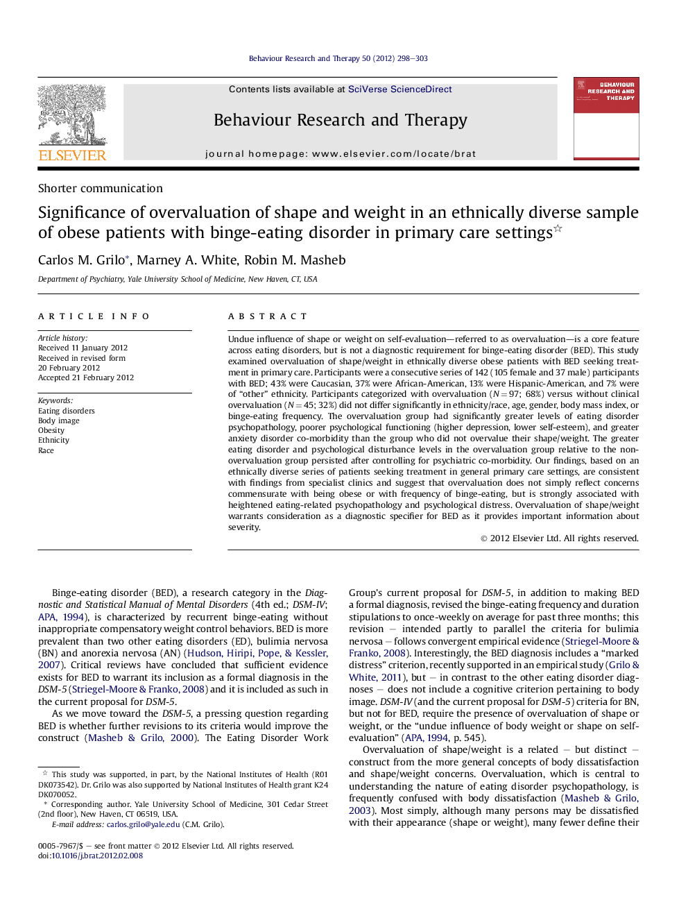 Significance of overvaluation of shape and weight in an ethnically diverse sample of obese patients with binge-eating disorder in primary care settings 