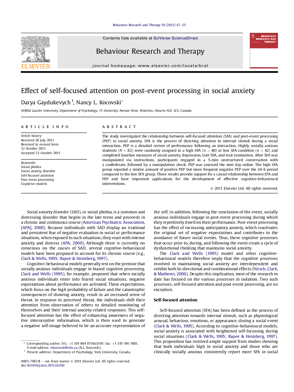 Effect of self-focused attention on post-event processing in social anxiety