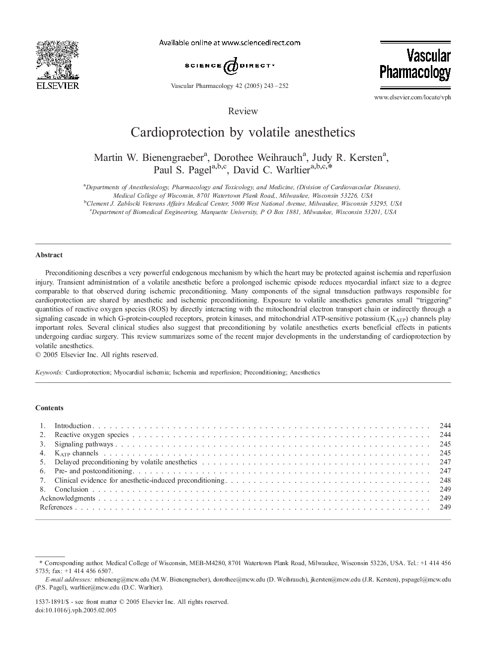 Cardioprotection by volatile anesthetics