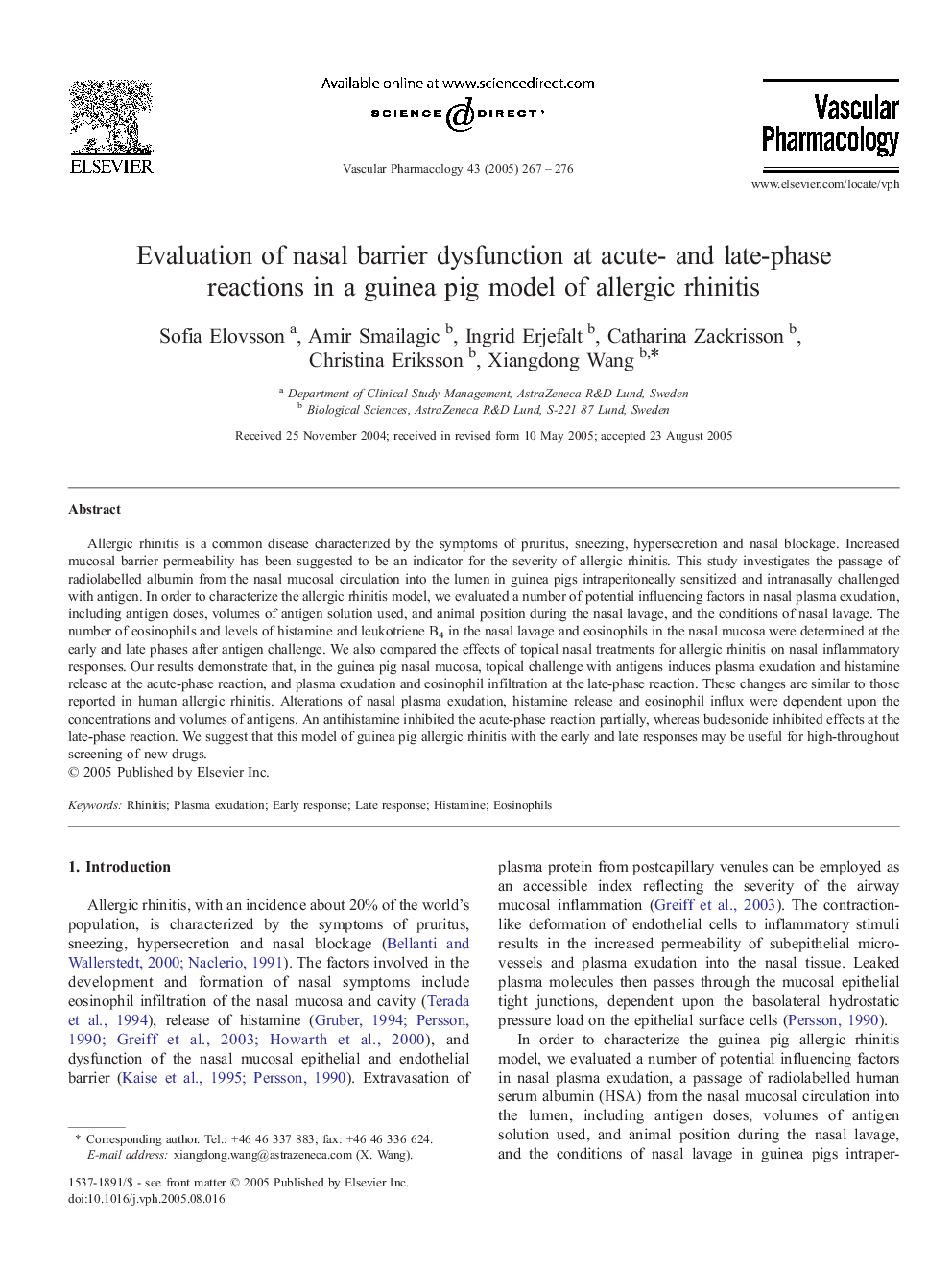 Evaluation of nasal barrier dysfunction at acute- and late-phase reactions in a guinea pig model of allergic rhinitis