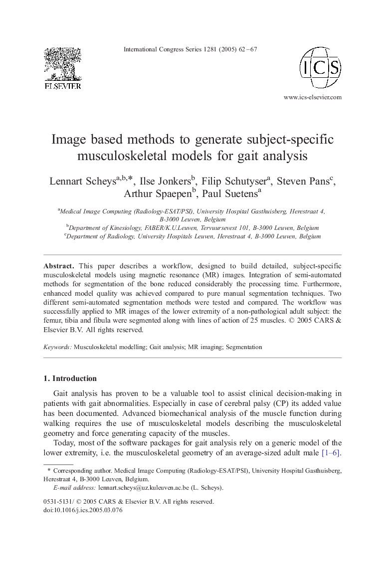 Image based methods to generate subject-specific musculoskeletal models for gait analysis