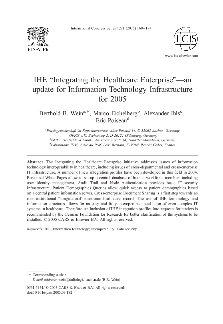 IHE “Integrating the Healthcare Enterprise”-an update for Information Technology Infrastructure for 2005