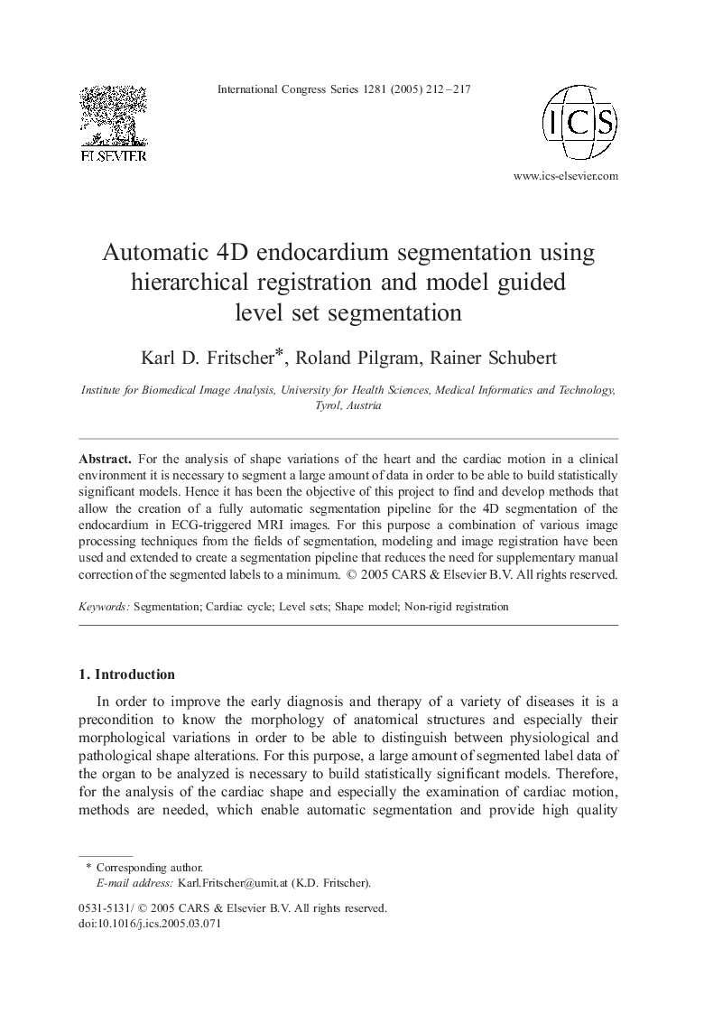 Automatic 4D endocardium segmentation using hierarchical registration and model guided level set segmentation