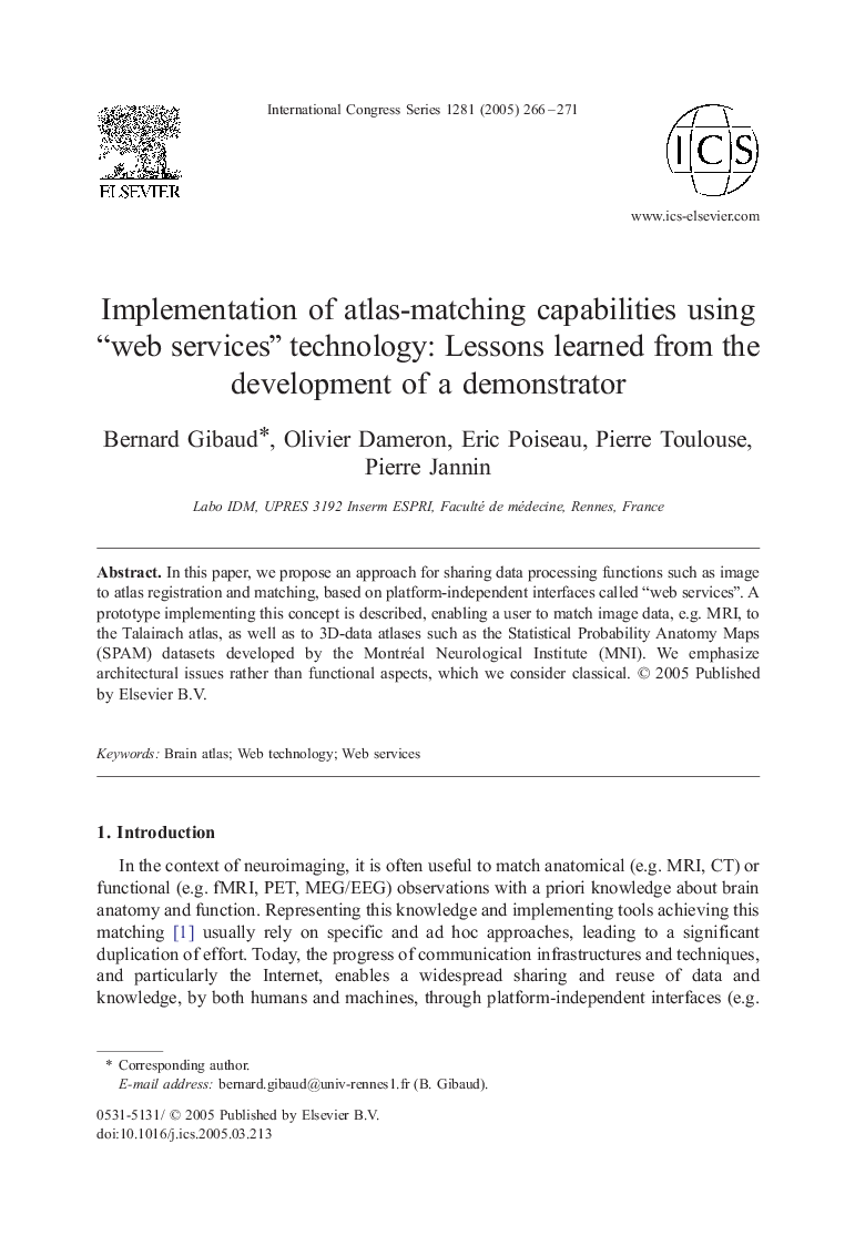 Implementation of atlas-matching capabilities using “web services” technology: Lessons learned from the development of a demonstrator