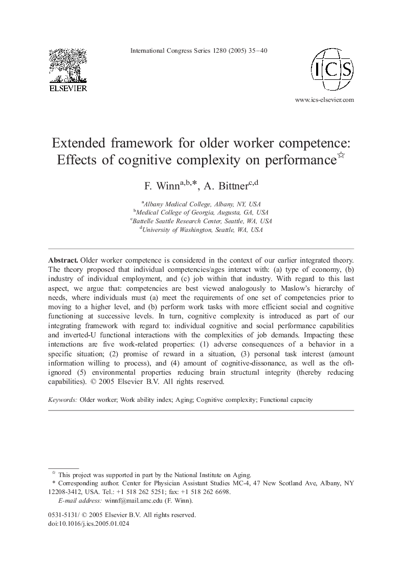 Extended framework for older worker competence: Effects of cognitive complexity on performance