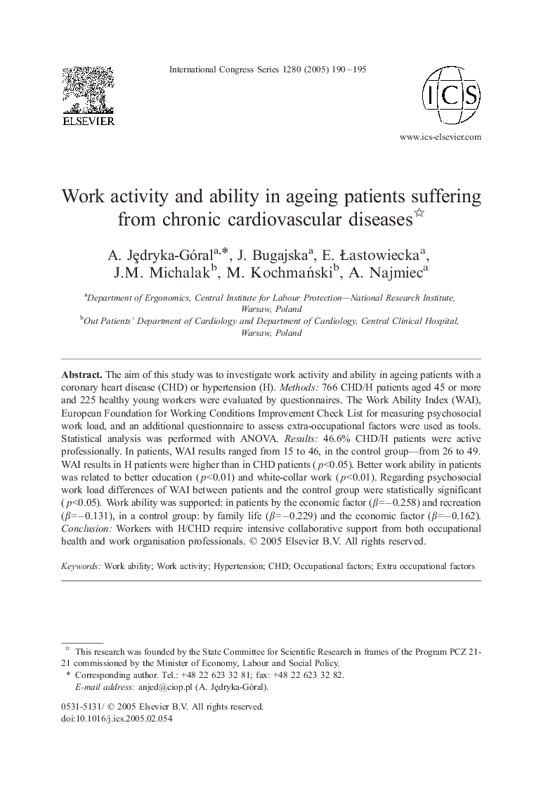 Work activity and ability in ageing patients suffering from chronic cardiovascular diseases