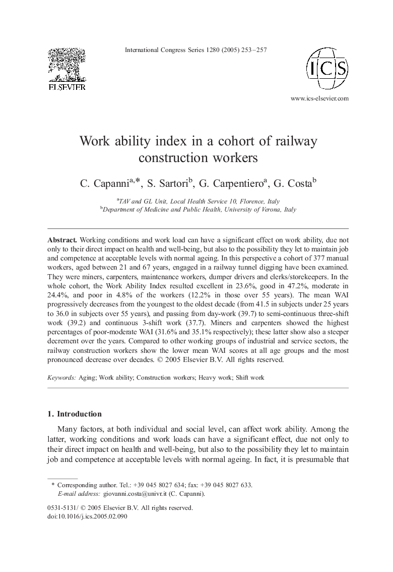 Work ability index in a cohort of railway construction workers