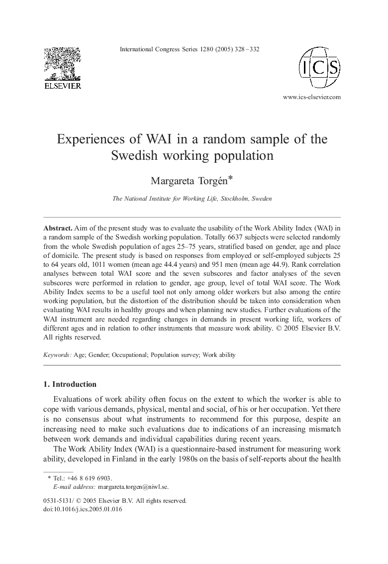 Experiences of WAI in a random sample of the Swedish working population