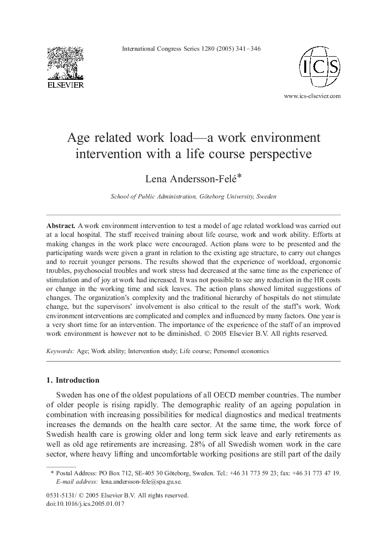 Age related work load-a work environment intervention with a life course perspective