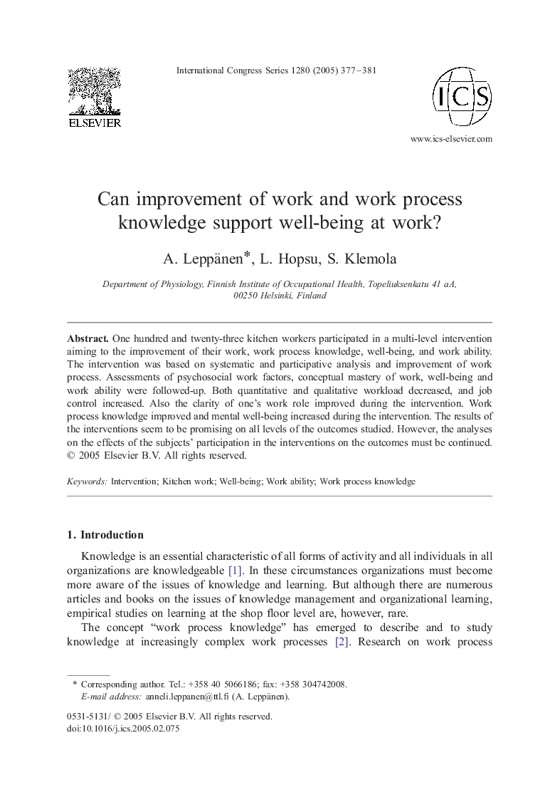 Can improvement of work and work process knowledge support well-being at work?