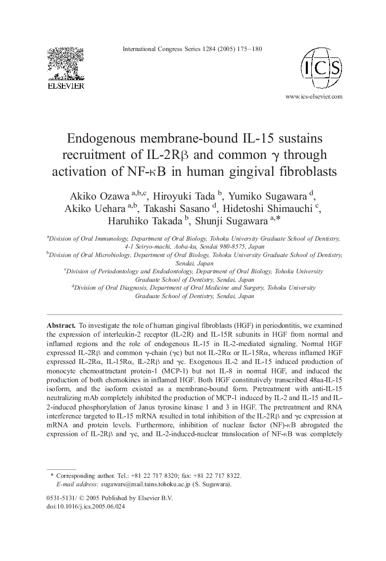 Endogenous membrane-bound IL-15 sustains recruitment of IL-2RÎ² and common Î³ through activation of NF-ÎºB in human gingival fibroblasts