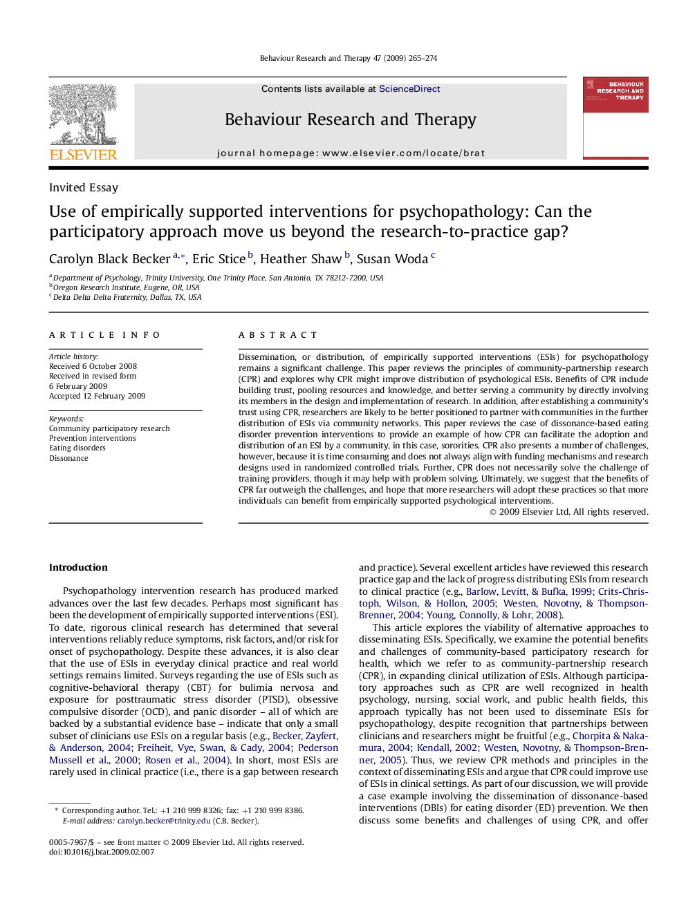 Use of empirically supported interventions for psychopathology: Can the participatory approach move us beyond the research-to-practice gap?