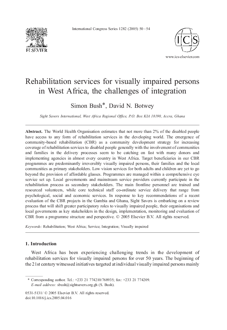 Rehabilitation services for visually impaired persons in West Africa, the challenges of integration