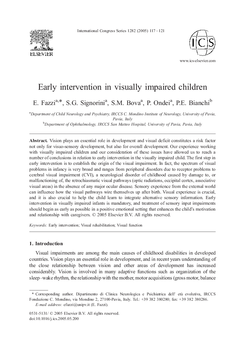 Early intervention in visually impaired children