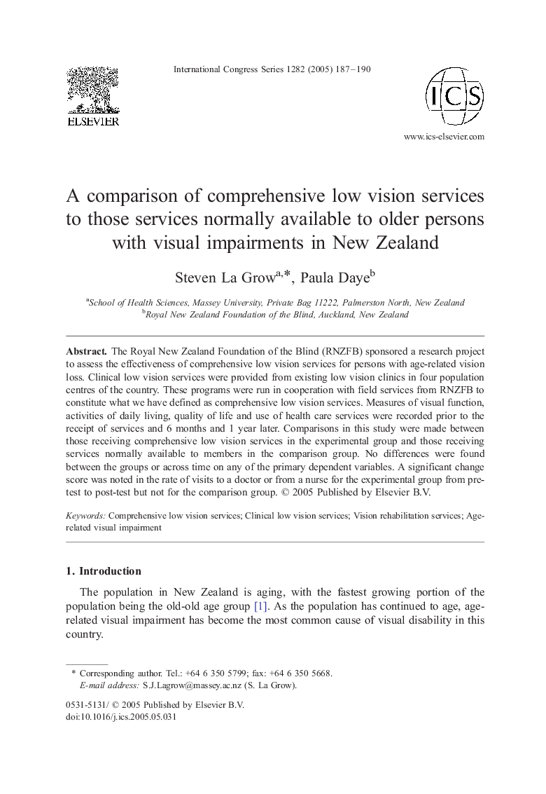 A comparison of comprehensive low vision services to those services normally available to older persons with visual impairments in New Zealand
