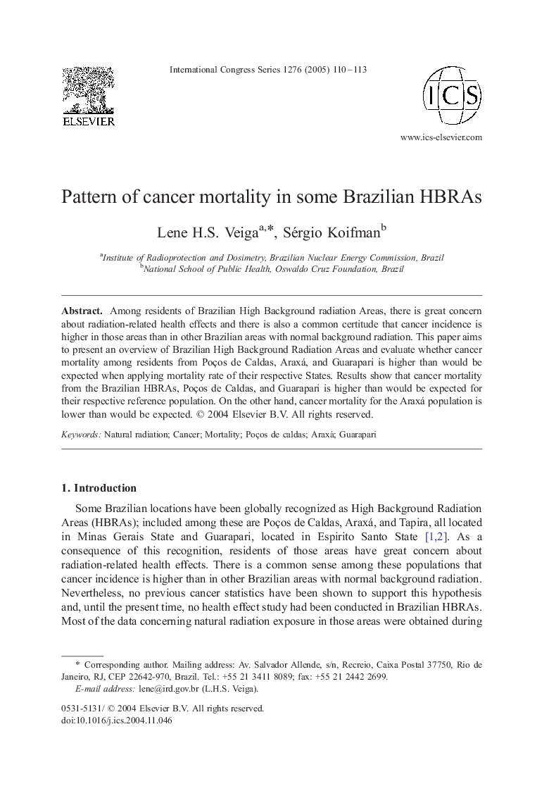 Pattern of cancer mortality in some Brazilian HBRAs