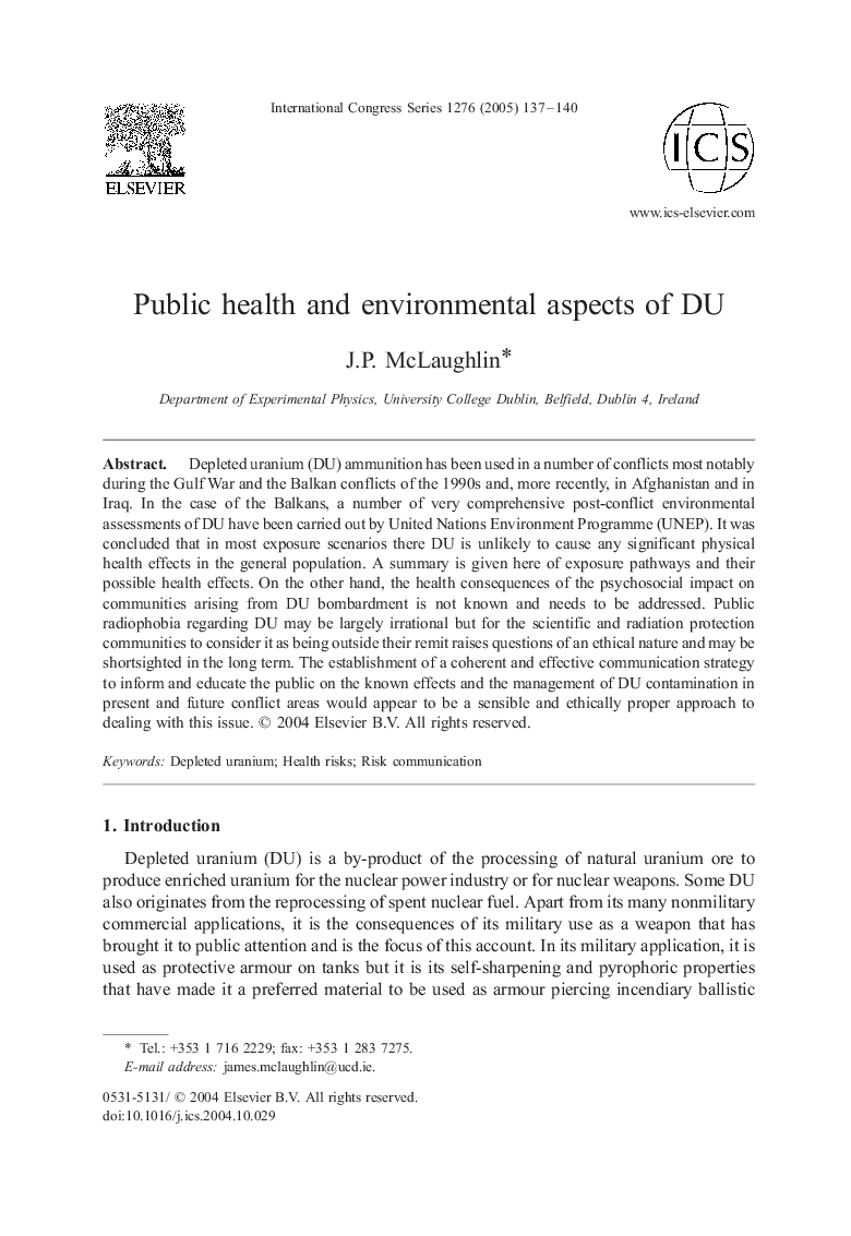 Public health and environmental aspects of DU