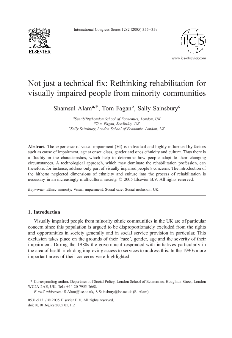 Not just a technical fix: Rethinking rehabilitation for visually impaired people from minority communities