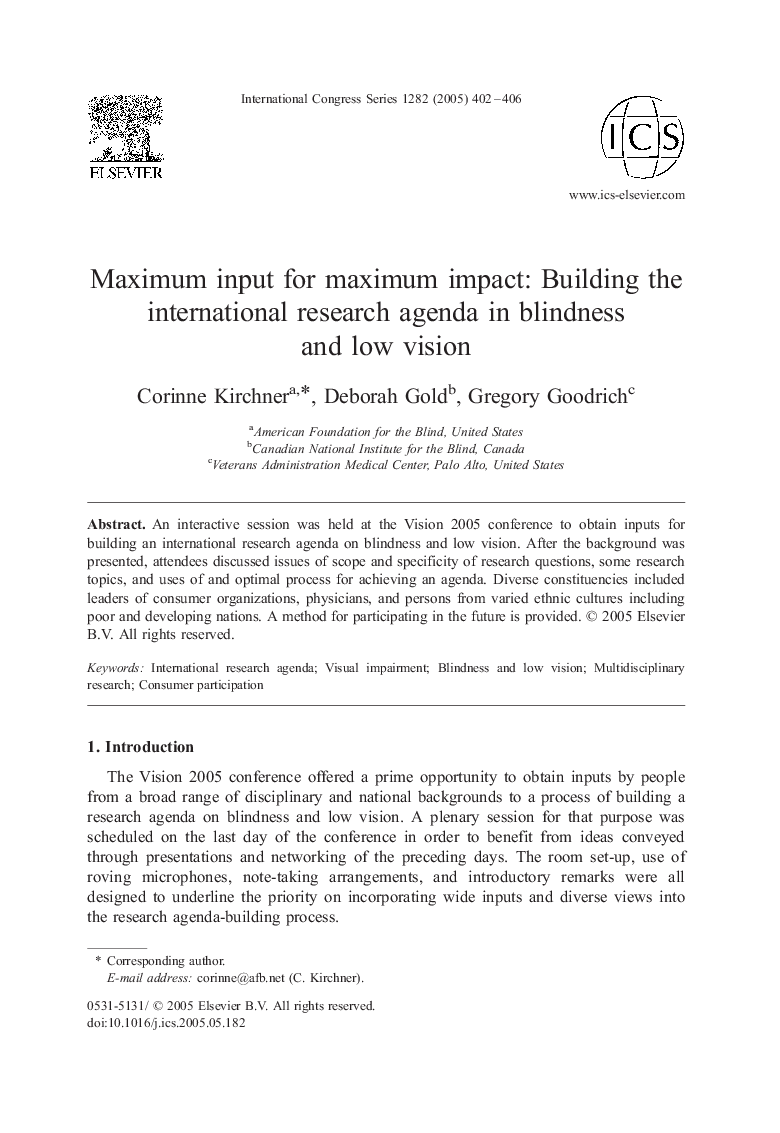 Maximum input for maximum impact: Building the international research agenda in blindness and low vision