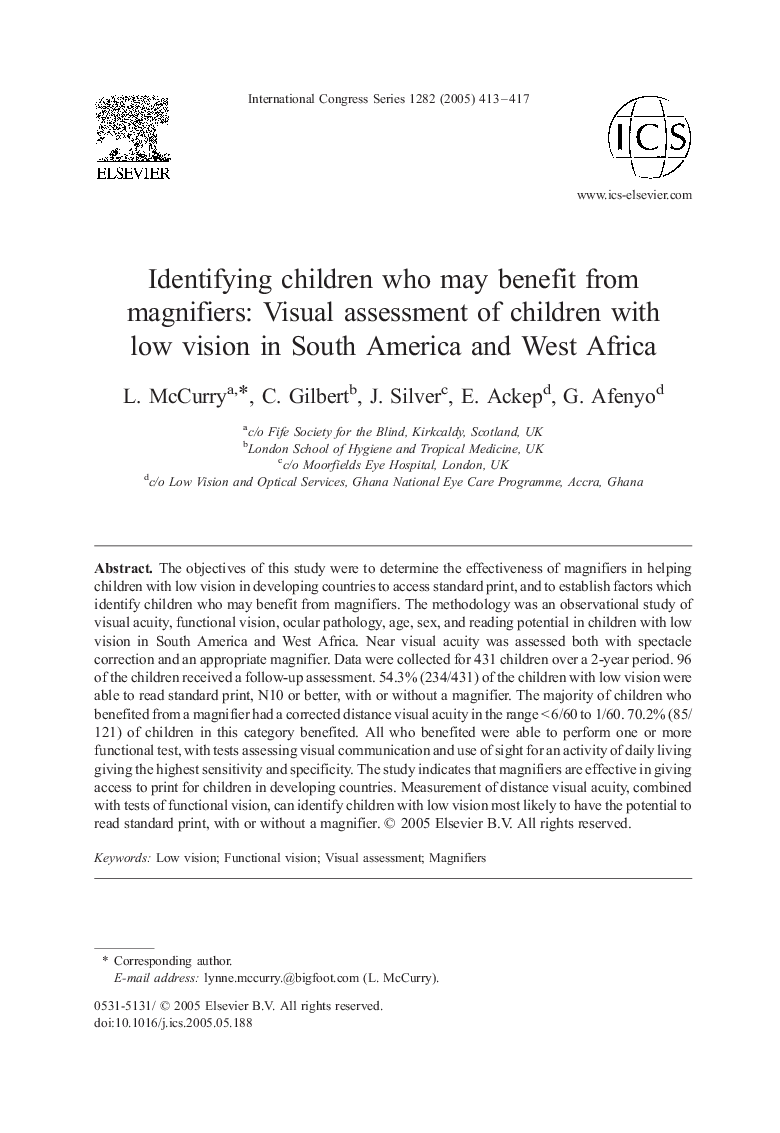 Identifying children who may benefit from magnifiers: Visual assessment of children with low vision in South America and West Africa