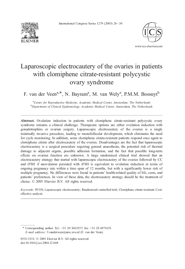 Laparoscopic electrocautery of the ovaries in patients with clomiphene citrate-resistant polycystic ovary syndrome