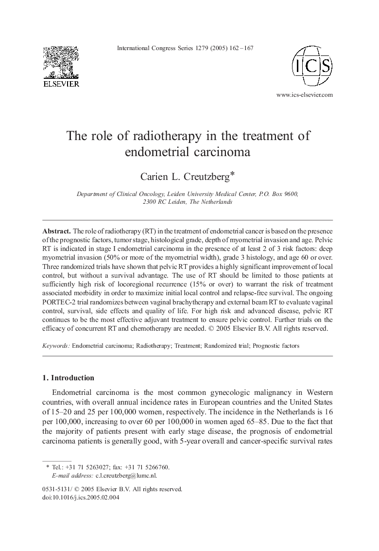 The role of radiotherapy in the treatment of endometrial carcinoma