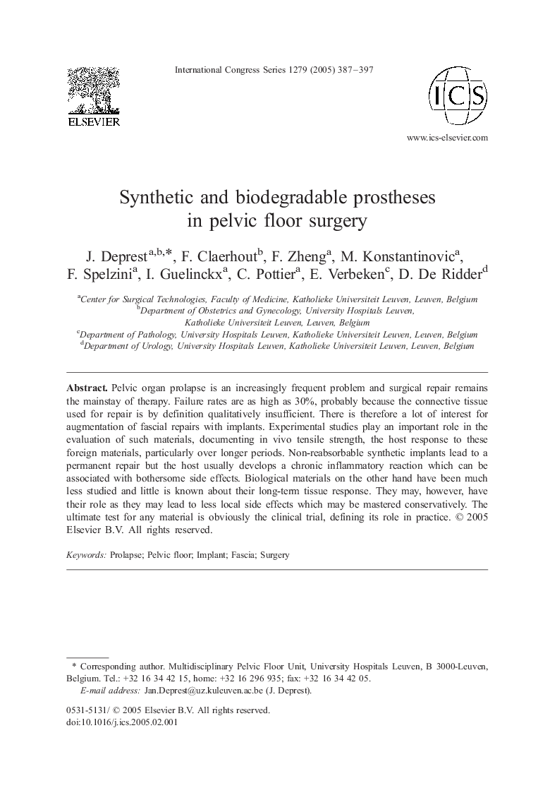 Synthetic and biodegradable prostheses in pelvic floor surgery