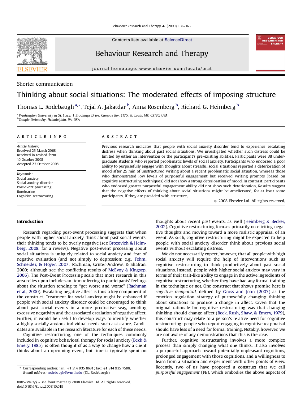 Thinking about social situations: The moderated effects of imposing structure