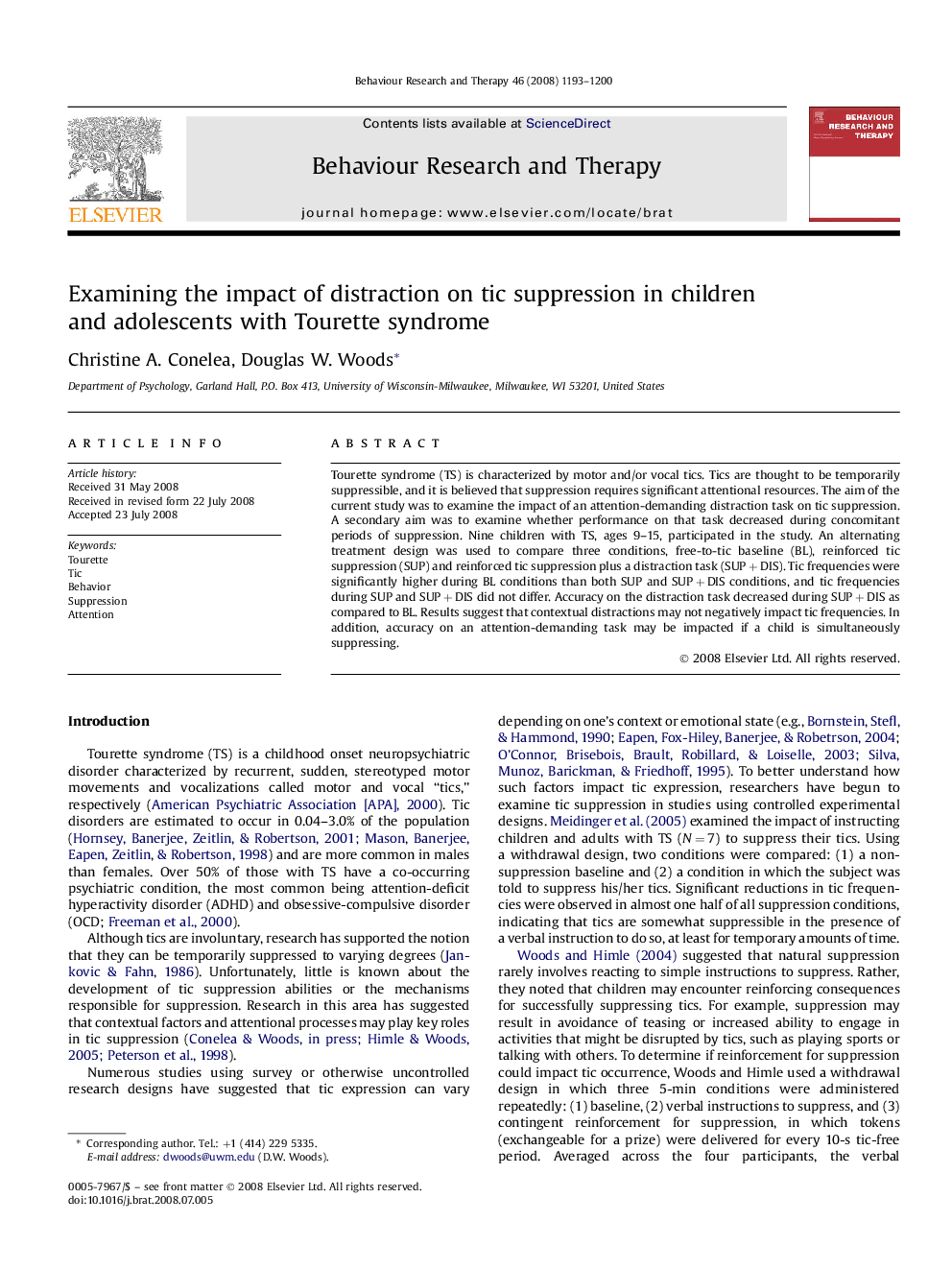 Examining the impact of distraction on tic suppression in children and adolescents with Tourette syndrome