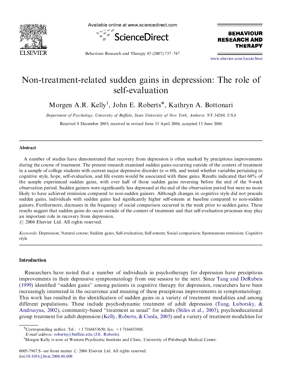 Non-treatment-related sudden gains in depression: The role of self-evaluation