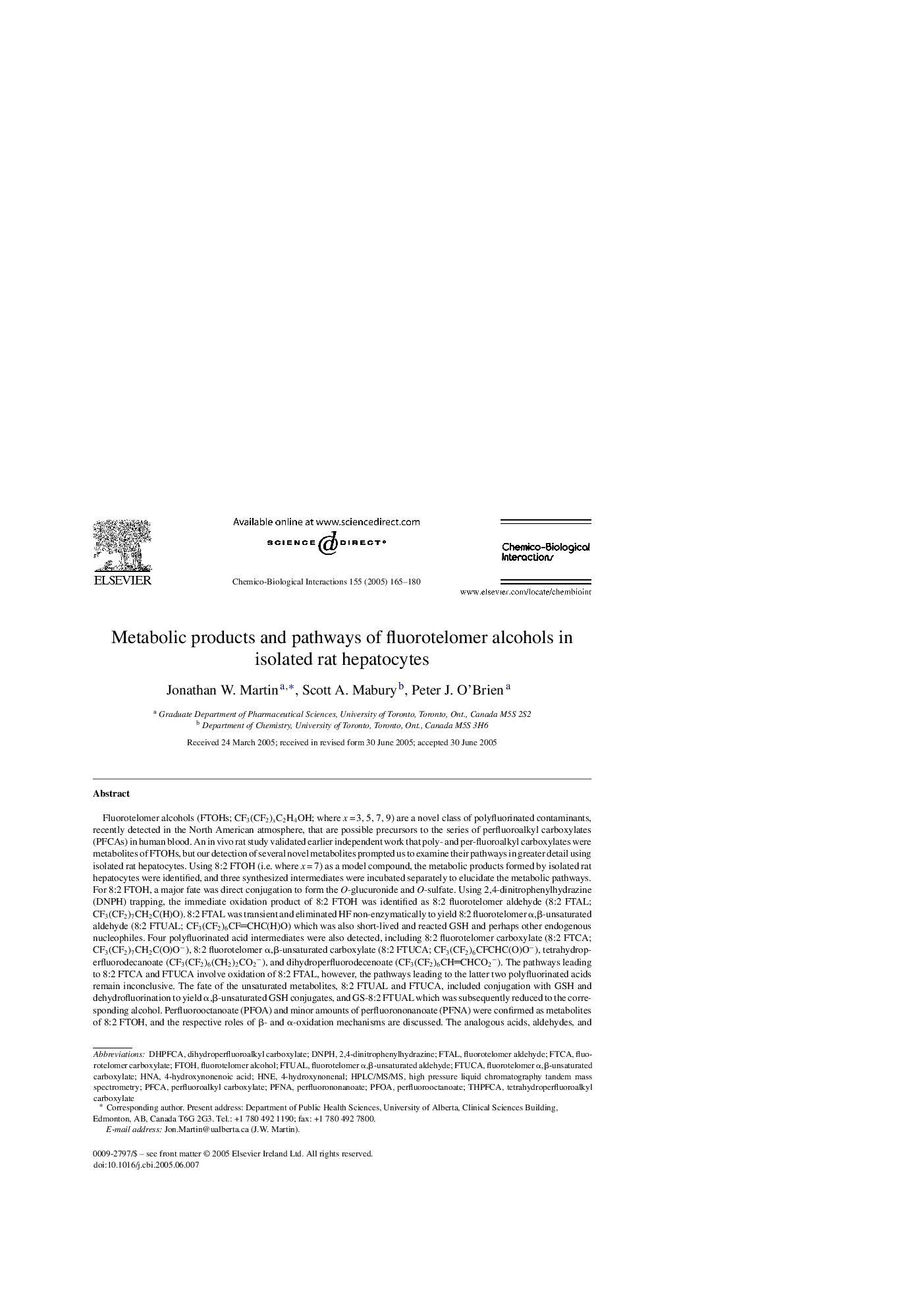 Metabolic products and pathways of fluorotelomer alcohols in isolated rat hepatocytes