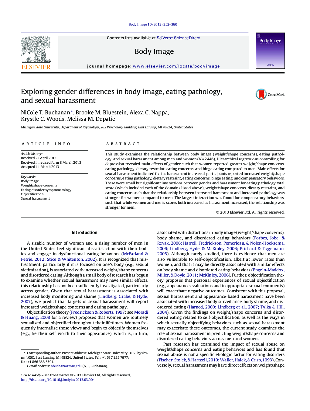 Exploring gender differences in body image, eating pathology, and sexual harassment