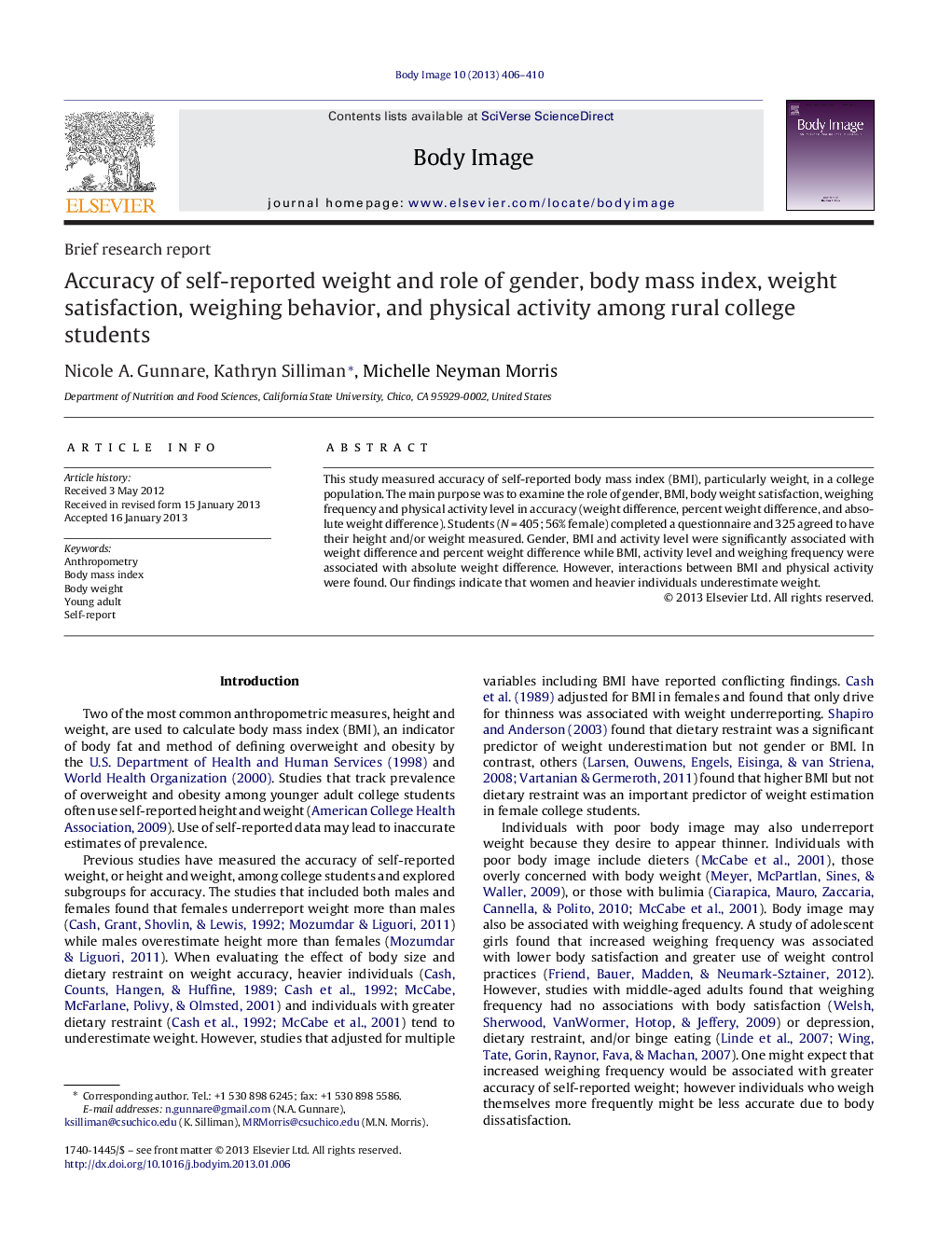 Accuracy of self-reported weight and role of gender, body mass index, weight satisfaction, weighing behavior, and physical activity among rural college students