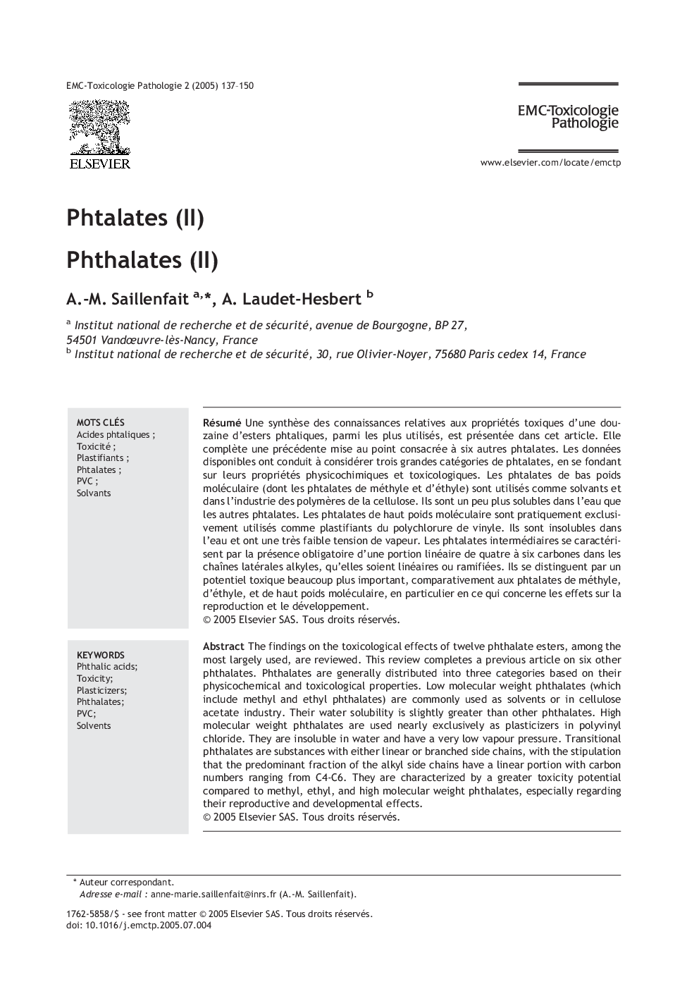 عکس صفحه اول مقاله: Phtalates (II) Phtalates (II)
