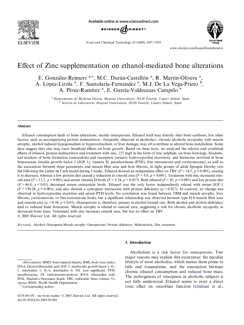 Effect of Zinc supplementation on ethanol-mediated bone alterations