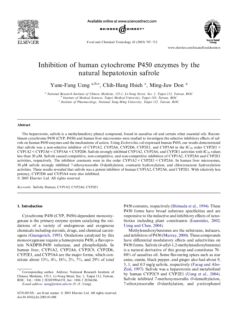 Inhibition of human cytochrome P450 enzymes by the natural hepatotoxin safrole