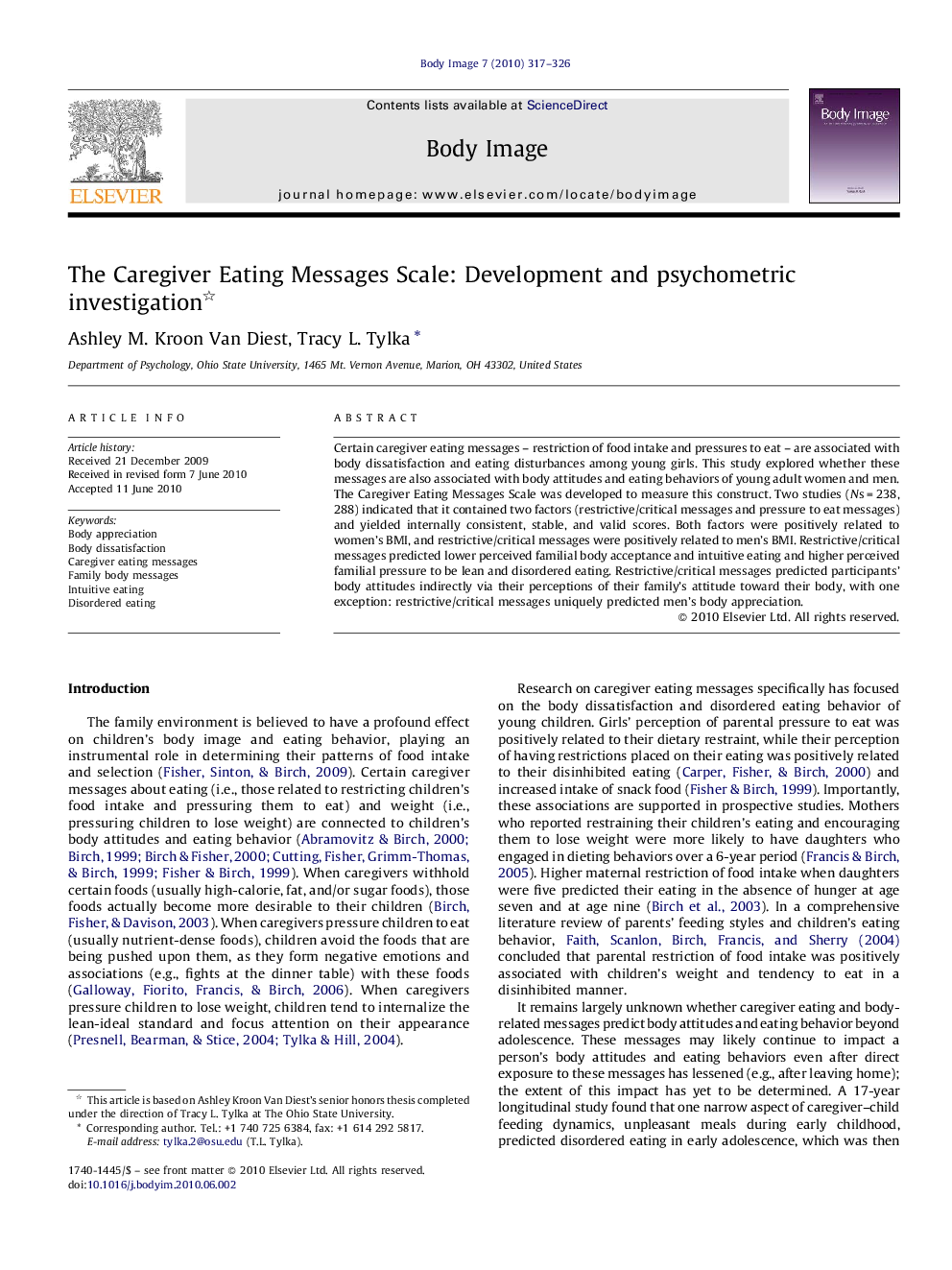 The Caregiver Eating Messages Scale: Development and psychometric investigation 