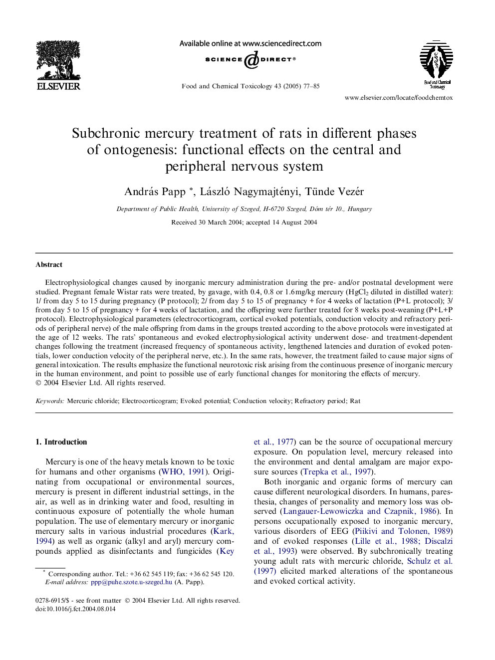 Subchronic mercury treatment of rats in different phases of ontogenesis: functional effects on the central and peripheral nervous system