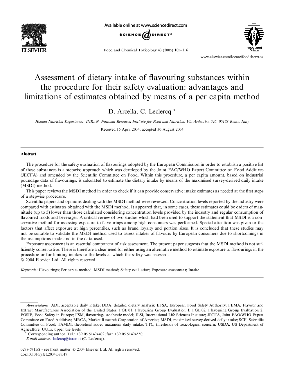 Assessment of dietary intake of flavouring substances within the procedure for their safety evaluation: advantages and limitations of estimates obtained by means of a per capita method