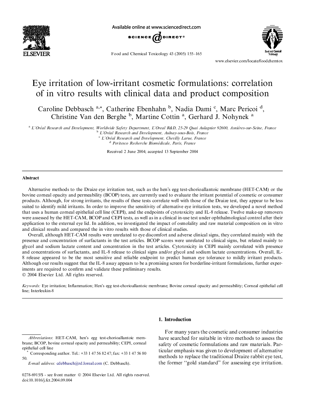 Eye irritation of low-irritant cosmetic formulations: correlation of in vitro results with clinical data and product composition