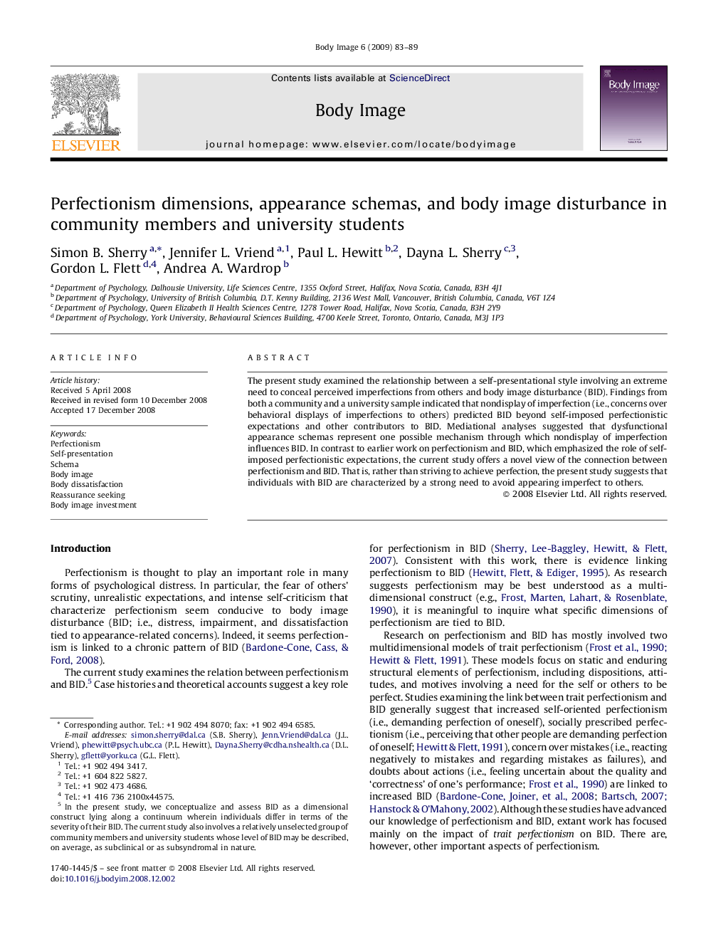 Perfectionism dimensions, appearance schemas, and body image disturbance in community members and university students