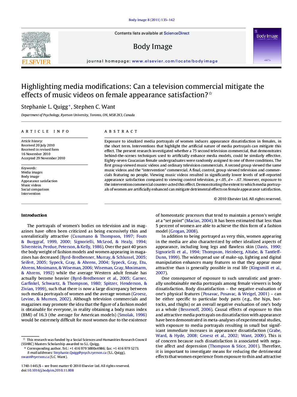 Highlighting media modifications: Can a television commercial mitigate the effects of music videos on female appearance satisfaction? 