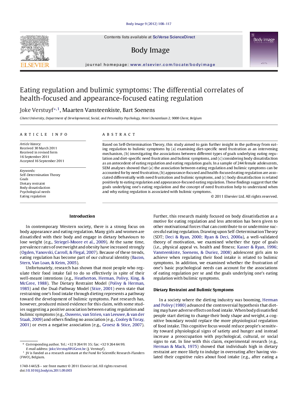 Eating regulation and bulimic symptoms: The differential correlates of health-focused and appearance-focused eating regulation