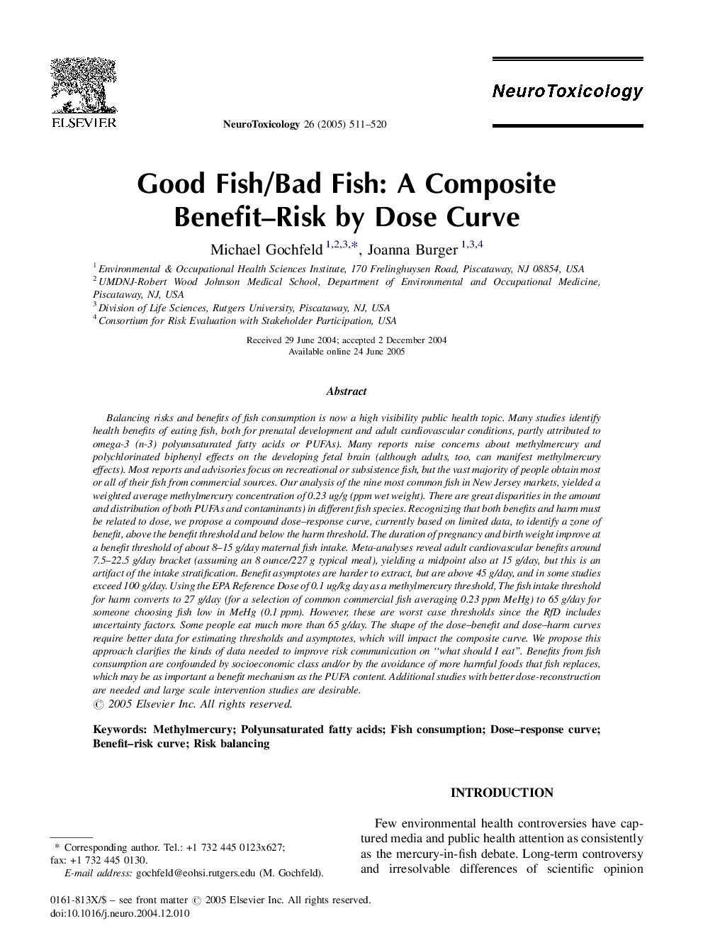 Good Fish/Bad Fish: A Composite Benefit-Risk by Dose Curve